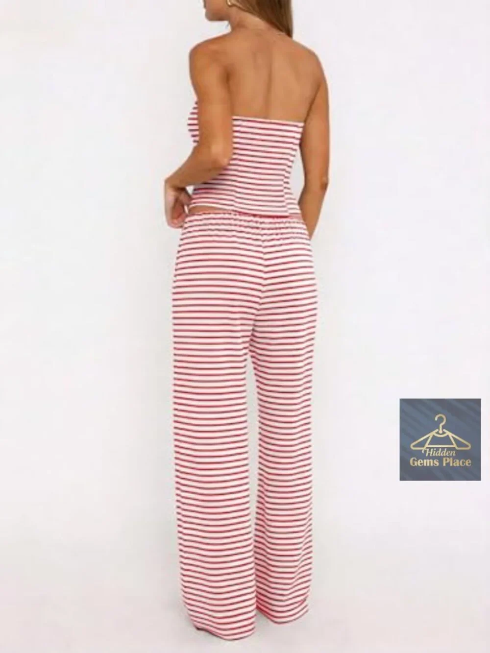 Striped Matching Lounge Set Tube Top Wide Leg Pants Summer Casual Beach